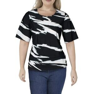 Alfani Womens Boat Neck Slit Cut Out Back Black Short Sleeve Top Size Large